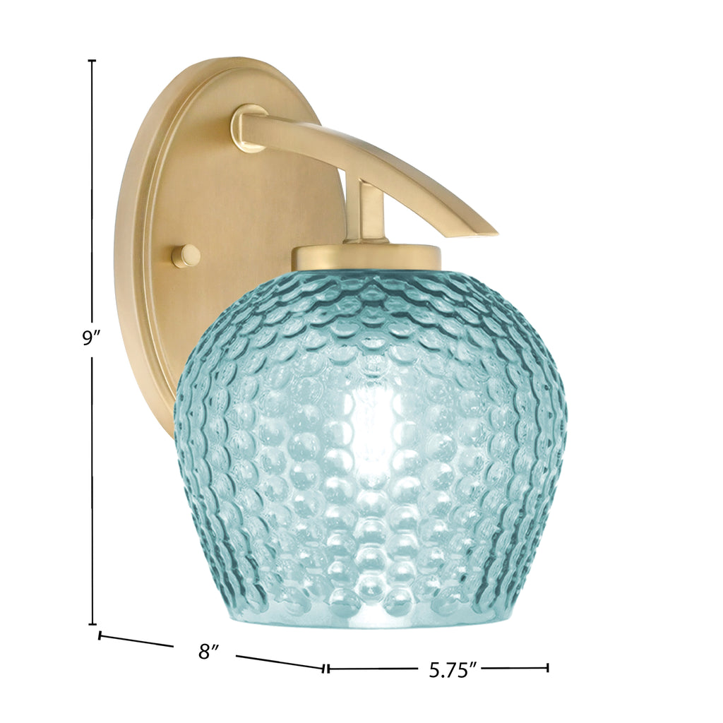 Kurve One Light Wall Sconce in New Age Brass with Turquoise Textured Glass Shade