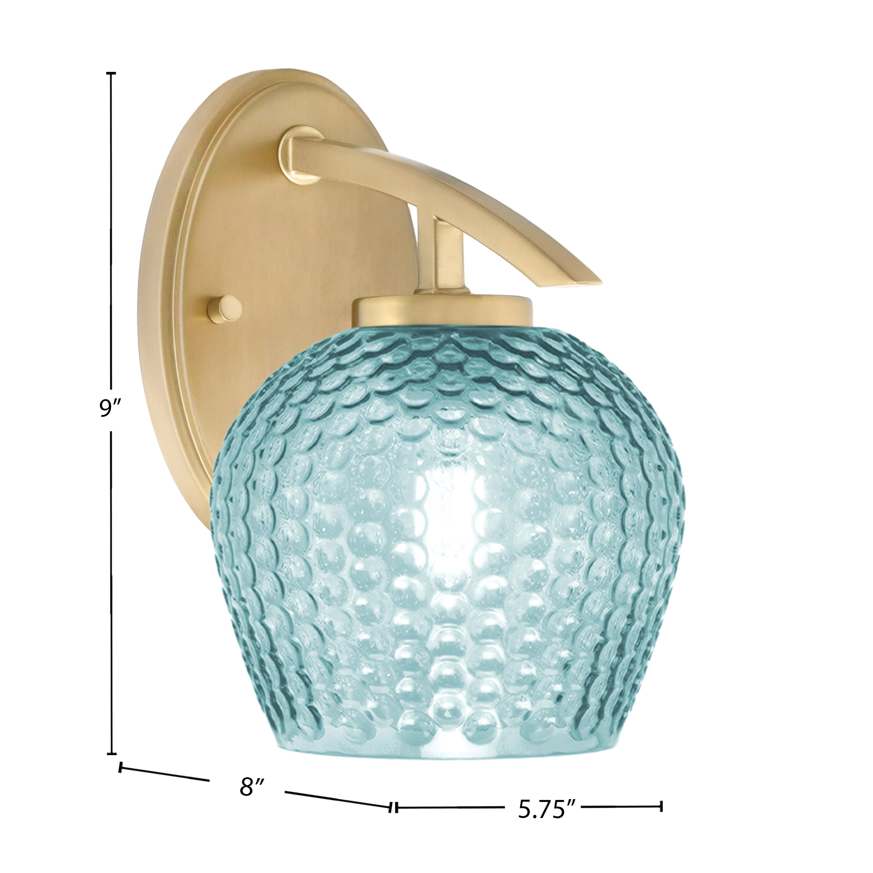 Kurve One Light Wall Sconce in New Age Brass with Turquoise Textured Glass Shade