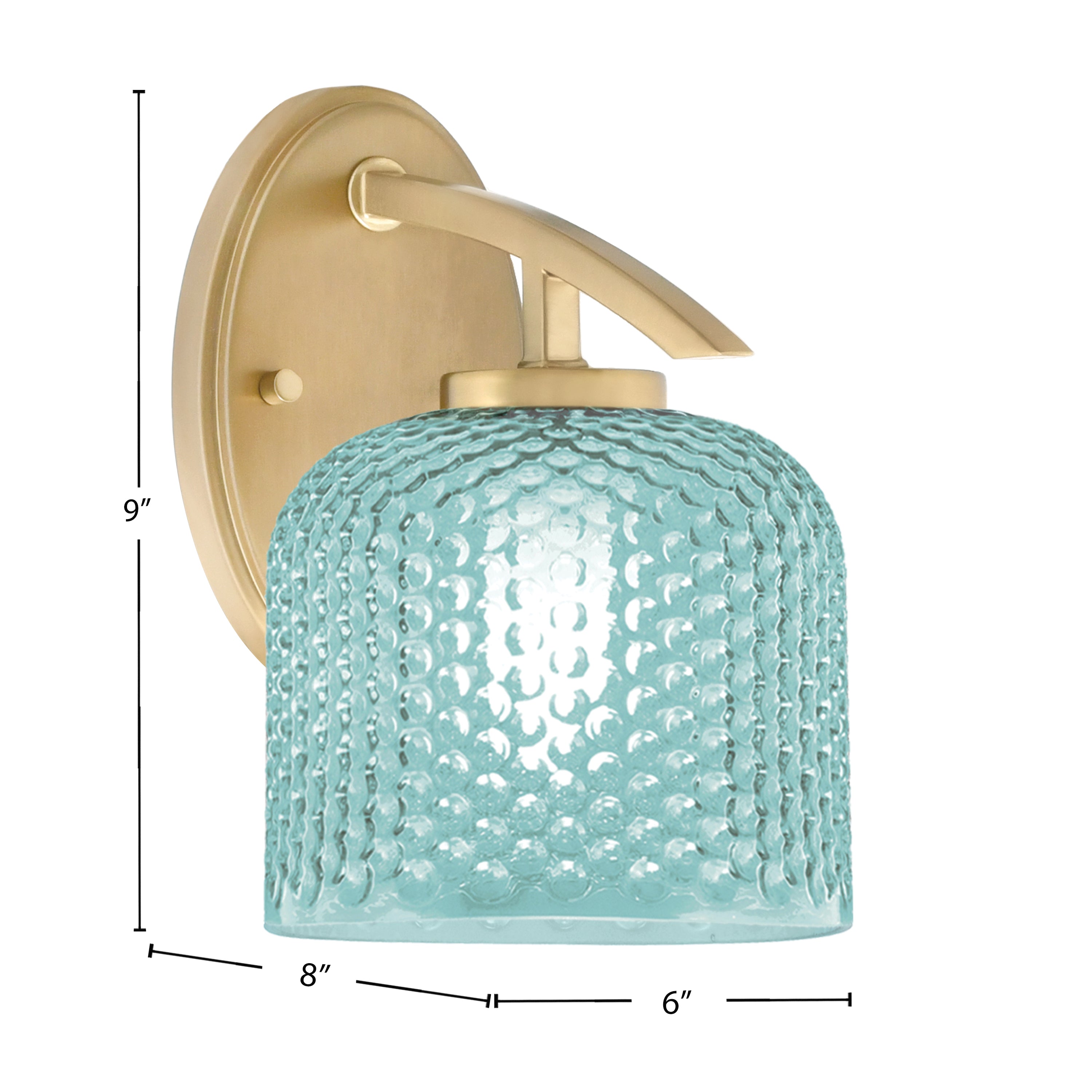 Kurve One Light Wall Sconce in New Age Brass with Turquoise Textured Glass Shade