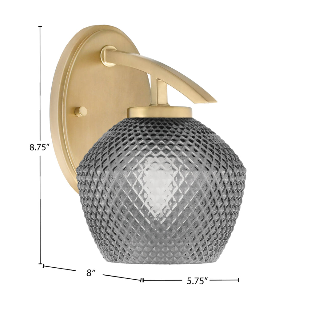 Kurve One Light Wall Sconce in New Age Brass with Smoke Textured Glass Shade