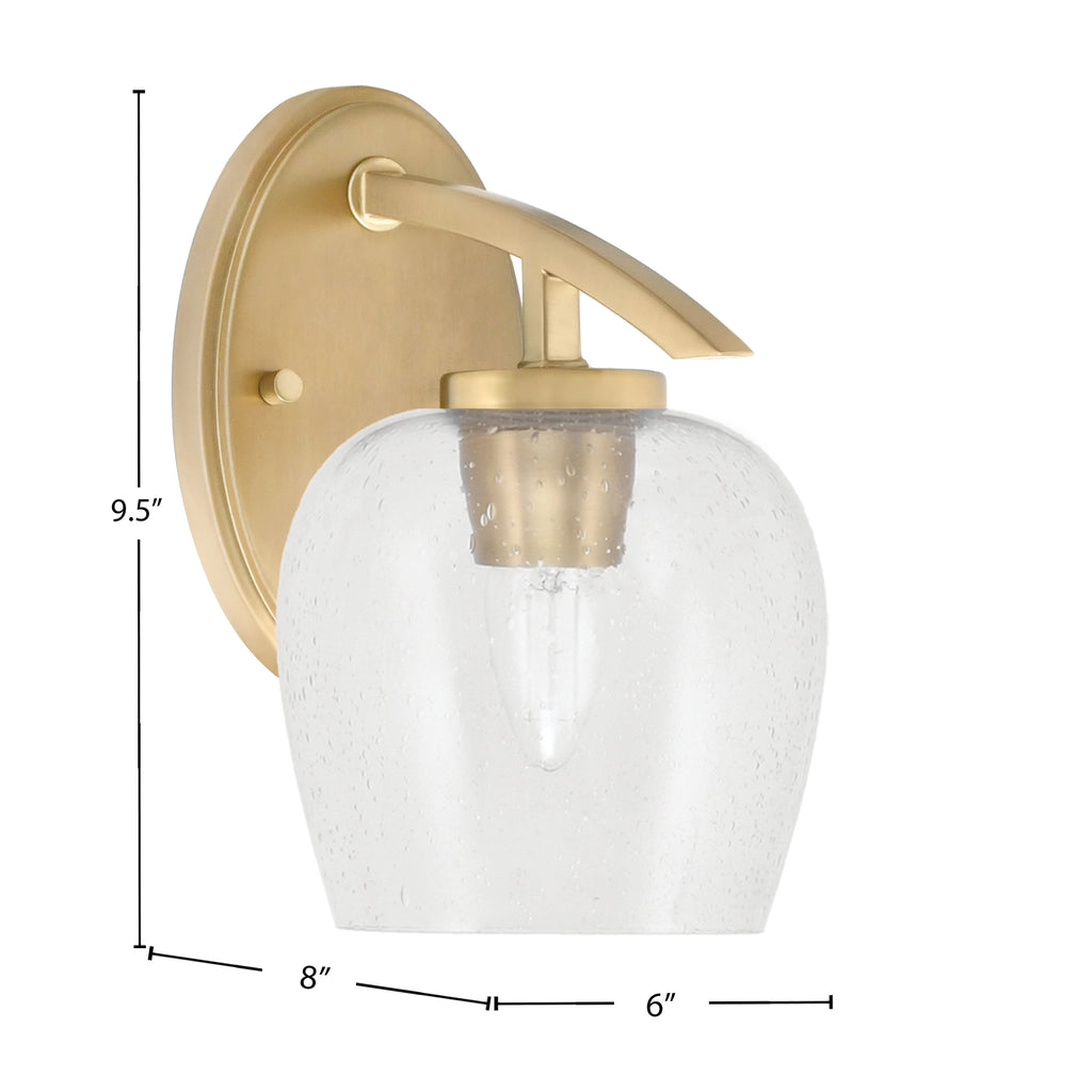 Kurve One Light Wall Sconce in New Age Brass with Clear Bubble Glass Shade