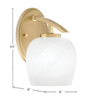 Kurve One Light Wall Sconce in New Age Brass with White Marble Shade