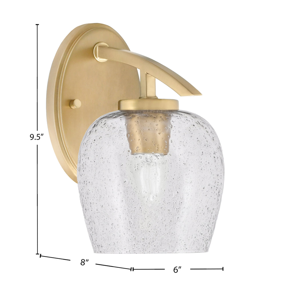 Kurve One Light Wall Sconce in New Age Brass with Smoke Bubble Glass Shade