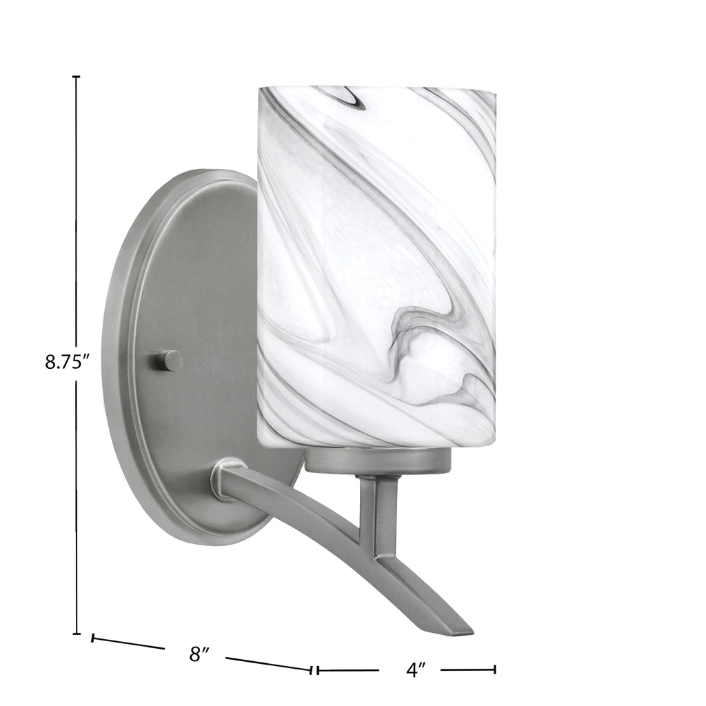 Kurve One Light Wall Sconce in Graphite with Onyx Swirl Shade