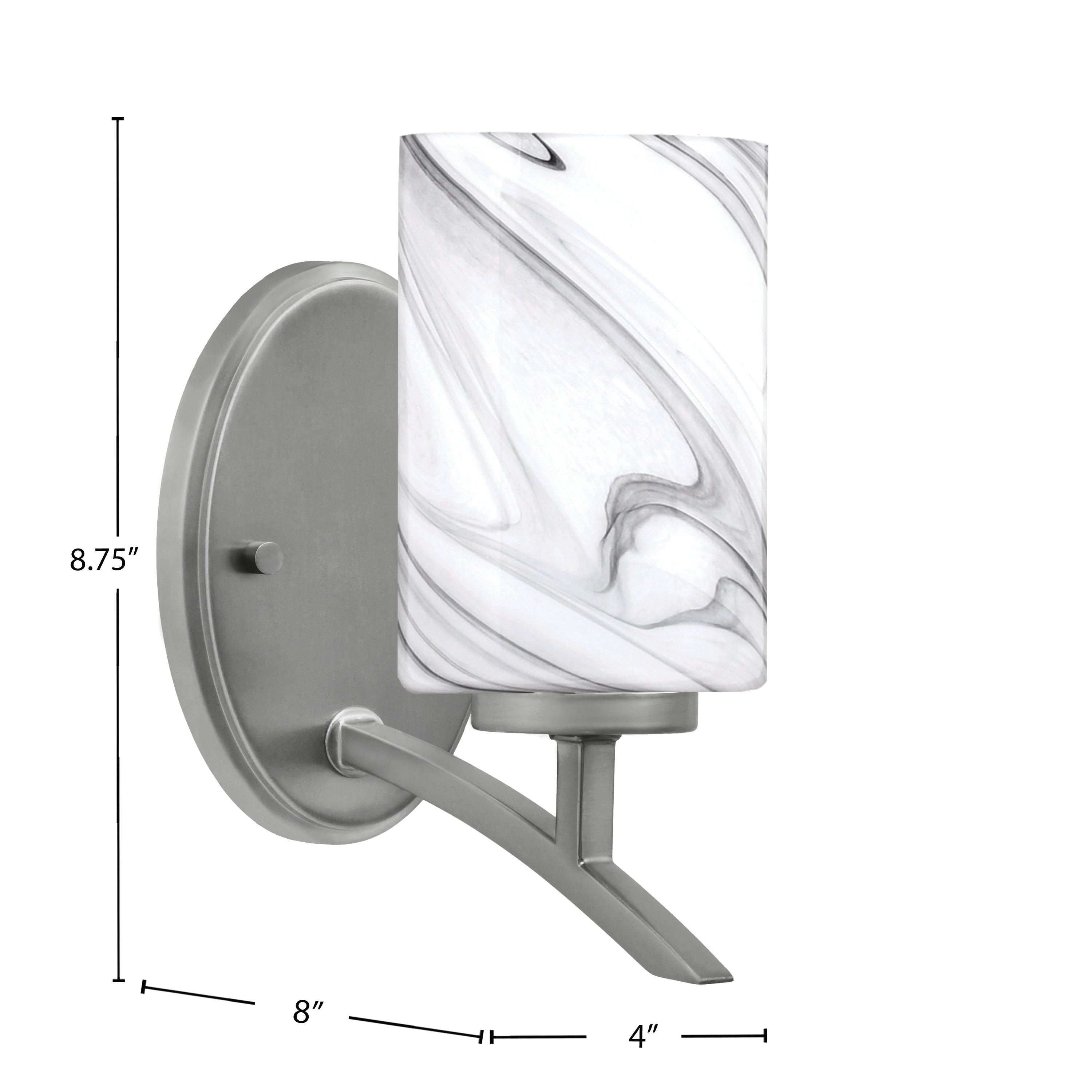 Kurve One Light Wall Sconce in Graphite with Onyx Swirl Shade