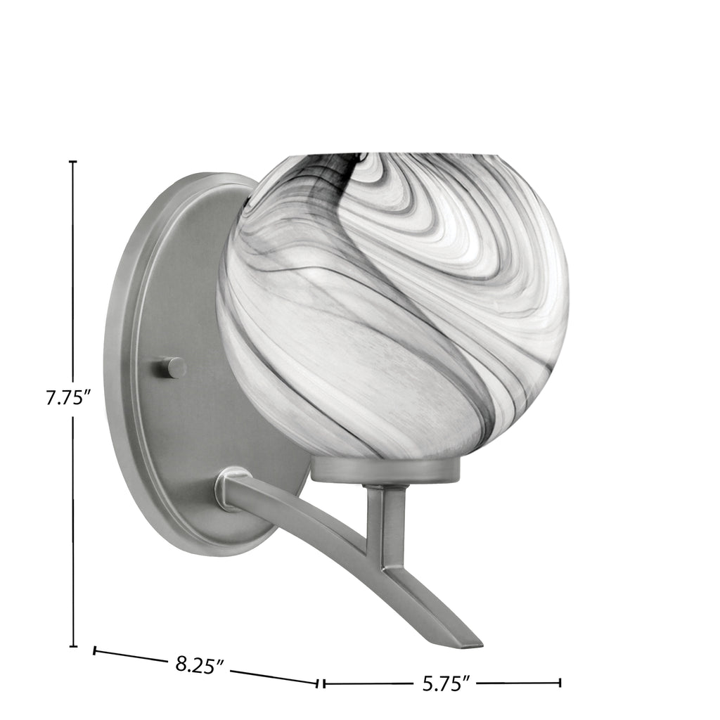Kurve One Light Wall Sconce in Graphite with Onyx Swirl Shade