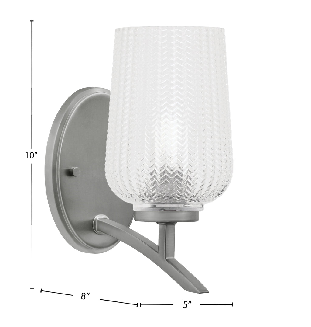 Kurve One Light Wall Sconce in Graphite with Clear Textured Shade