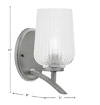 Kurve One Light Wall Sconce in Graphite with Clear Textured Shade