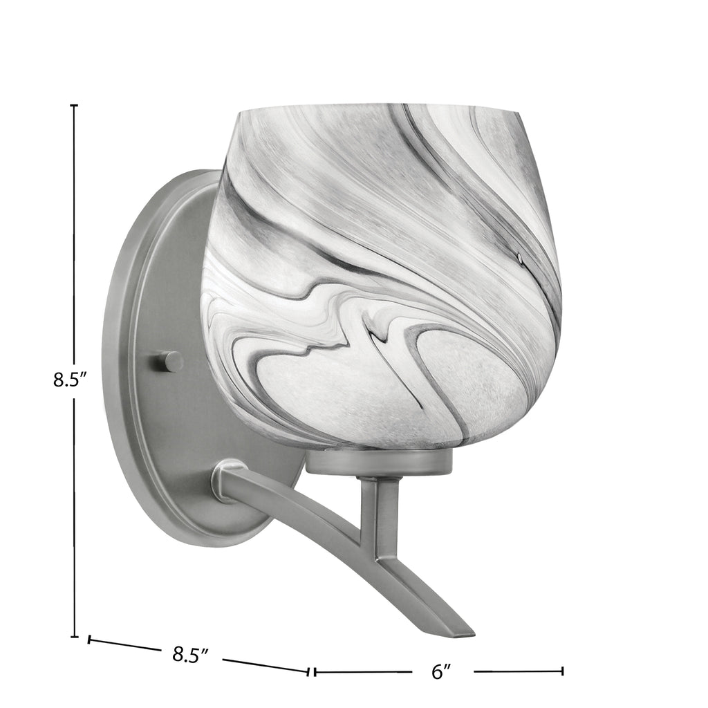 Kurve One Light Wall Sconce in Graphite with Onyx Swirl Shade