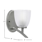 Kurve One Light Wall Sconce in Graphite with Clear Ribbed Shade