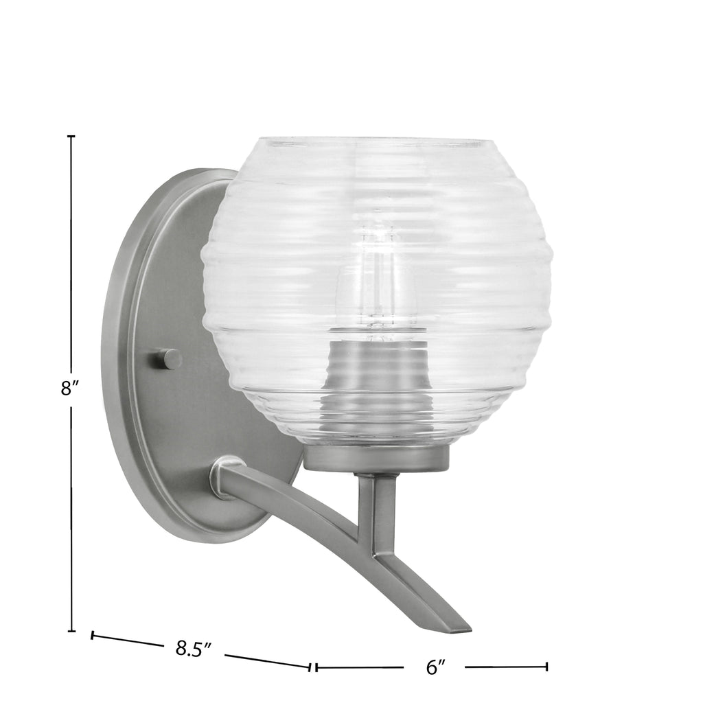 Kurve One Light Wall Sconce in Graphite with Clear Ribbed Shade