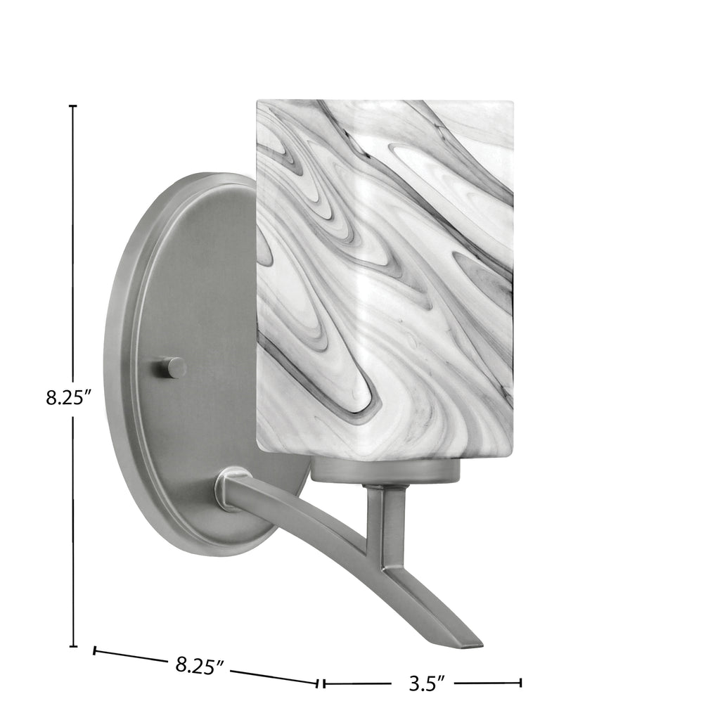 Kurve One Light Wall Sconce in Graphite with Square Onyx Swirl Shade