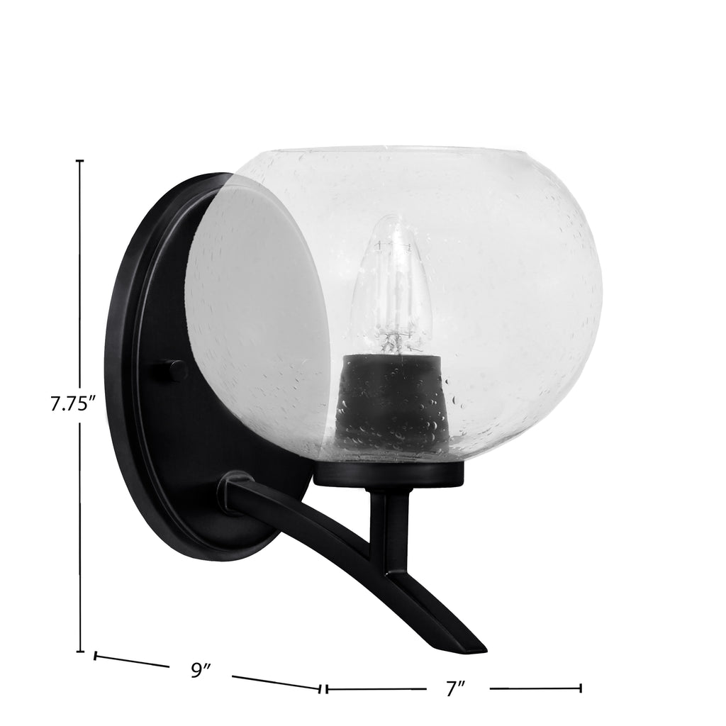 Kurve One Light Wall Sconce in Matte Black with Clear Bubble Shade