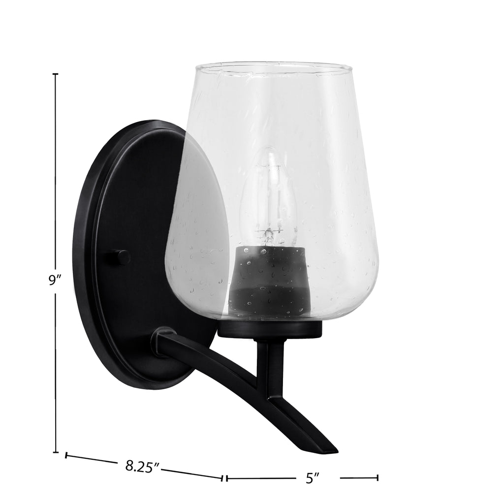 Kurve One Light Wall Sconce in Matte Black with Clear Bubble Shade