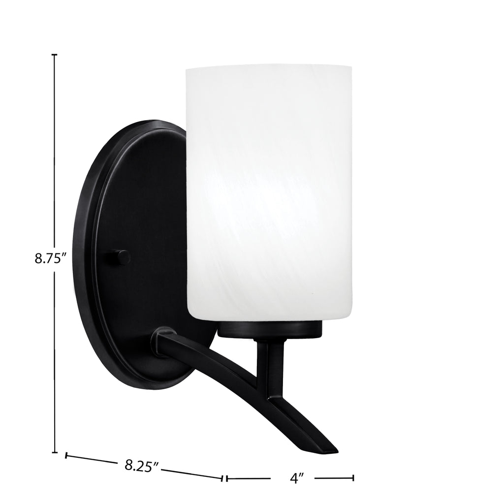Kurve One Light Wall Sconce in Matte Black with White Marble Shade