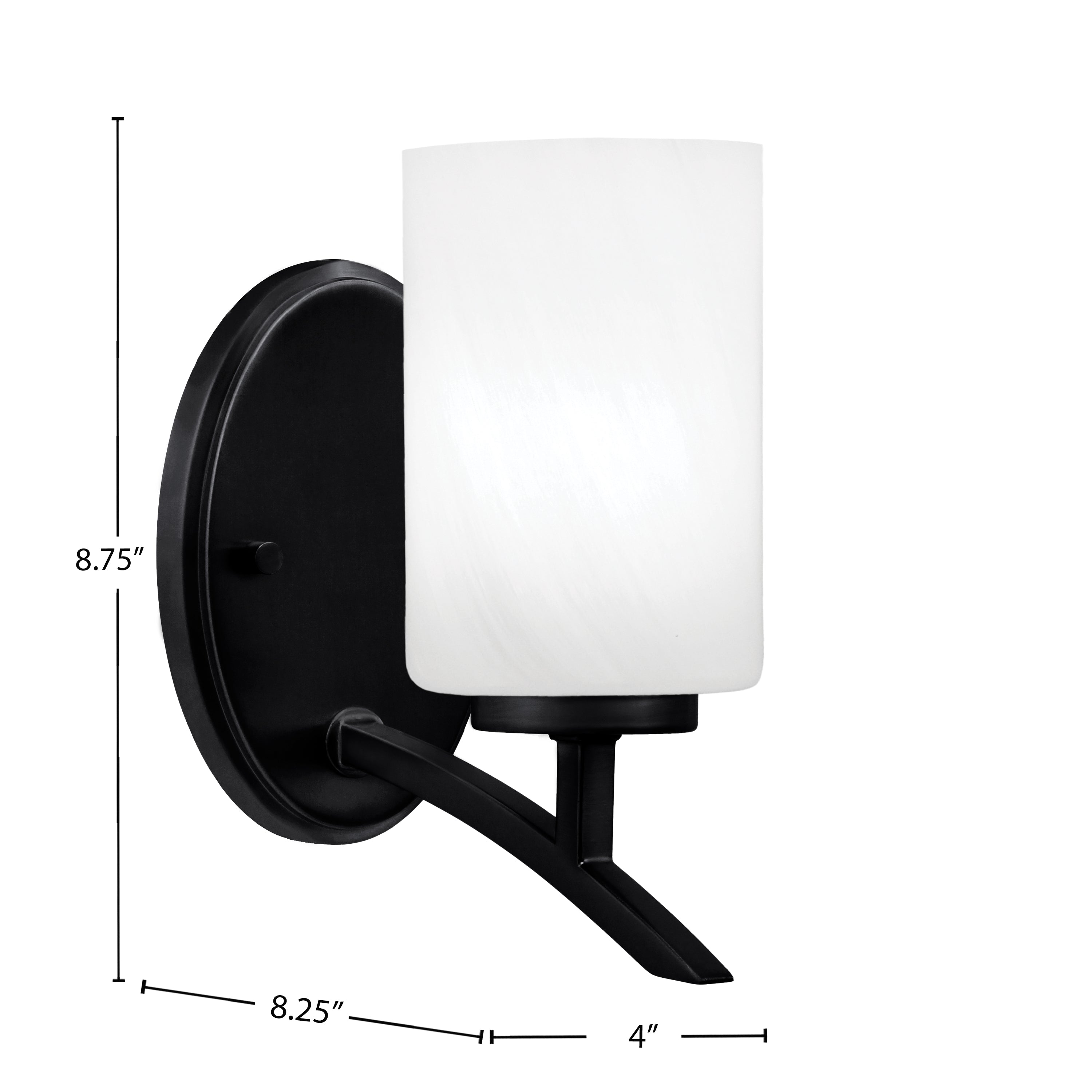 Kurve One Light Wall Sconce in Matte Black with White Marble Shade