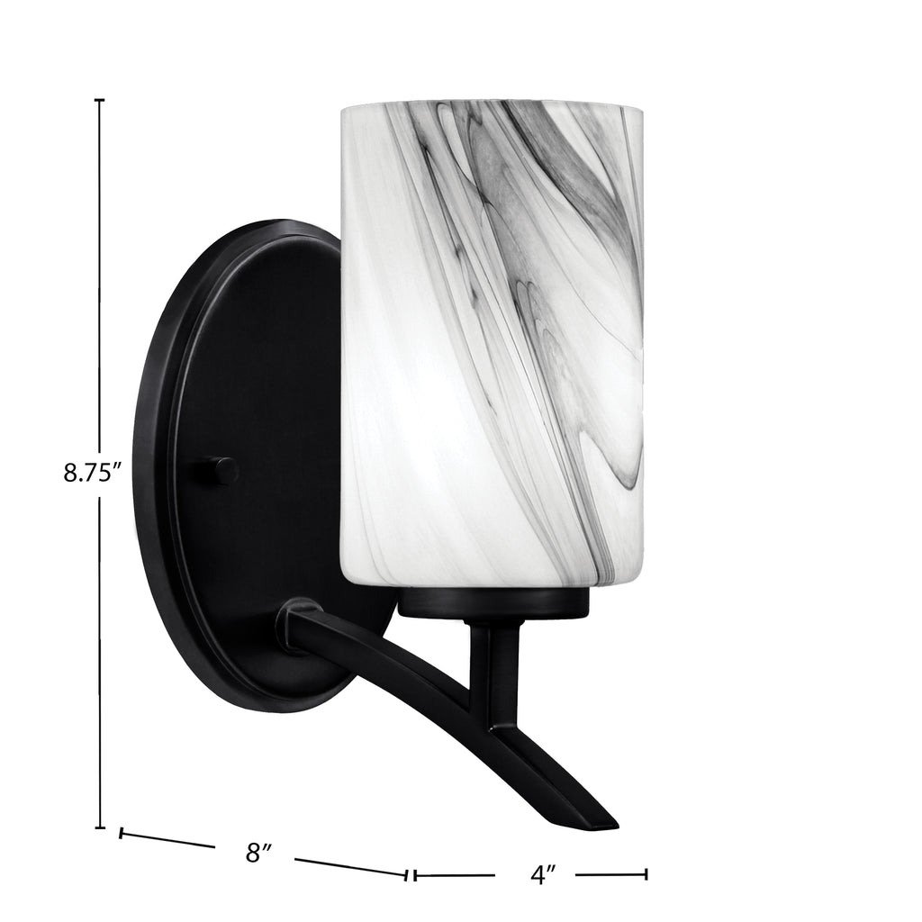 Kurve One Light Wall Sconce in Matte Black with Onyx Swirl Shade