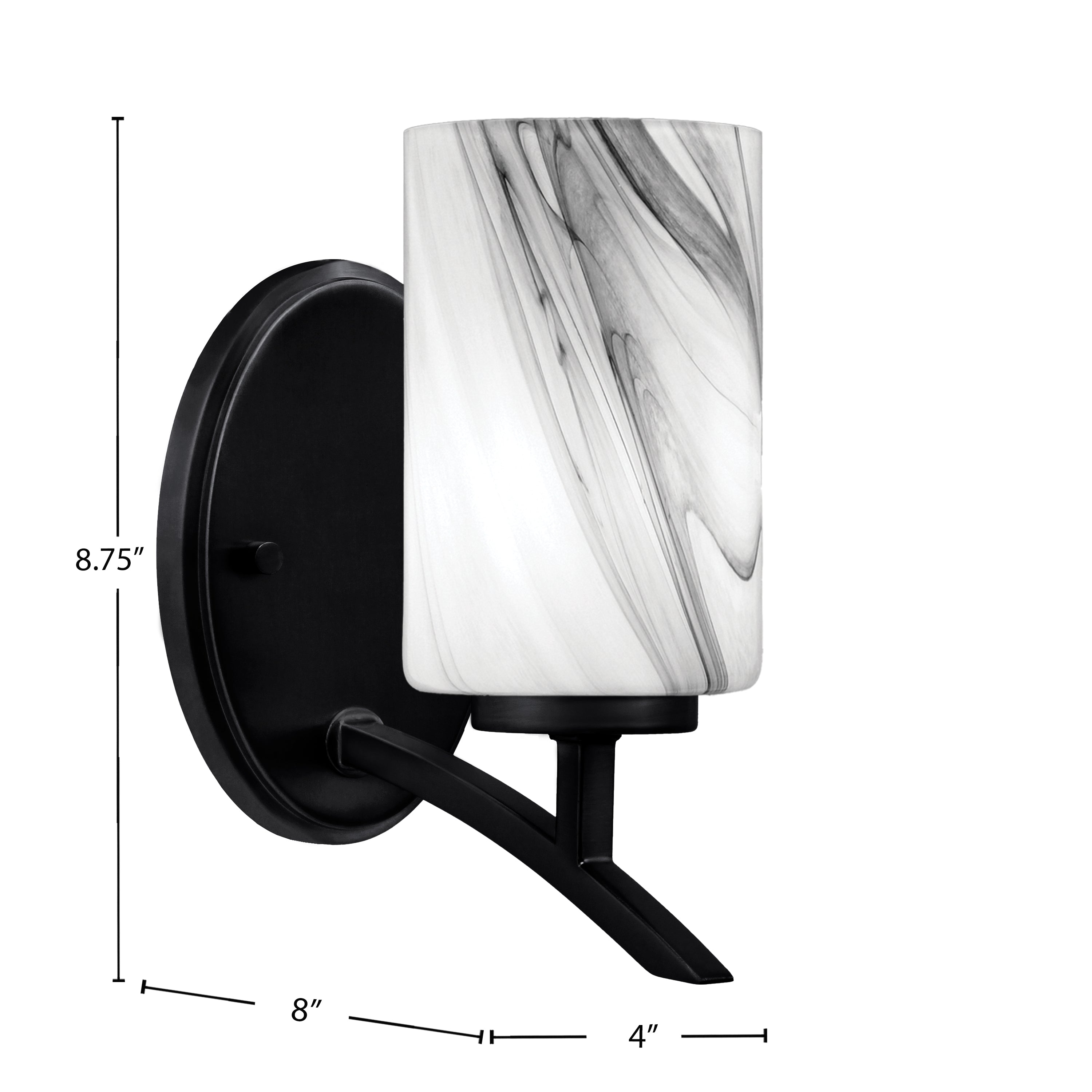 Kurve One Light Wall Sconce in Matte Black with Onyx Swirl Shade