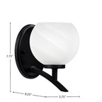 Kurve One Light Wall Sconce in Matte Black with White Marble Shade