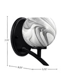 Kurve One Light Wall Sconce in Matte Black with Onyx Swirl Shade