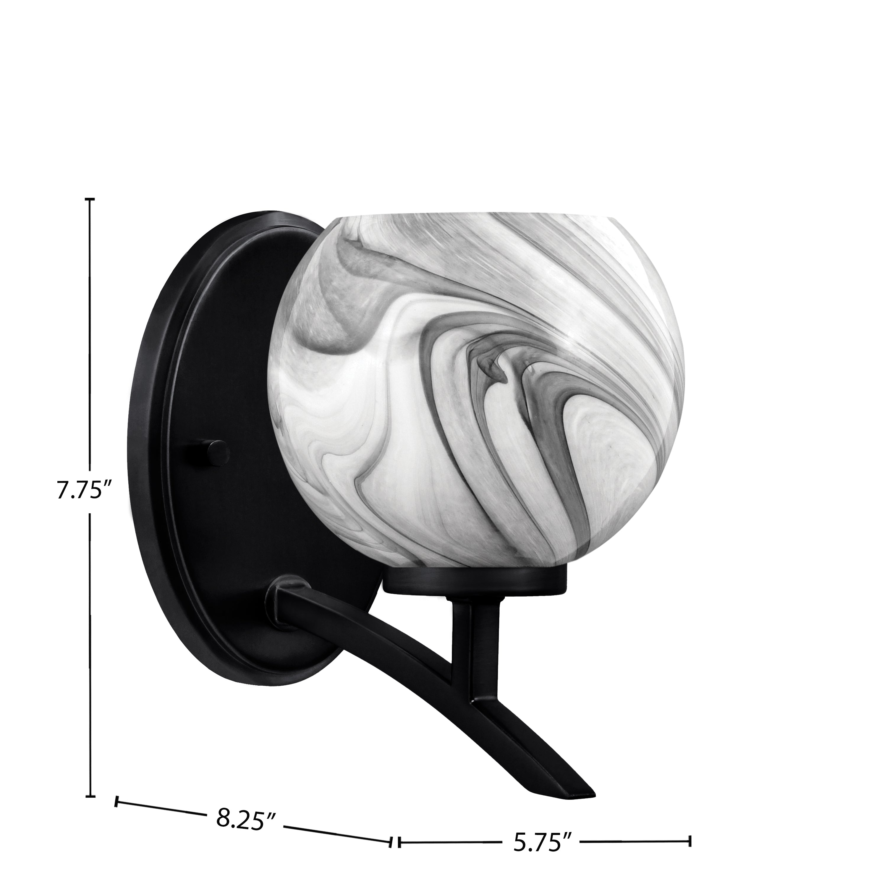 Kurve One Light Wall Sconce in Matte Black with Onyx Swirl Shade