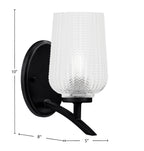 Kurve One Light Wall Sconce in Matte Black with Clear Textured Shade