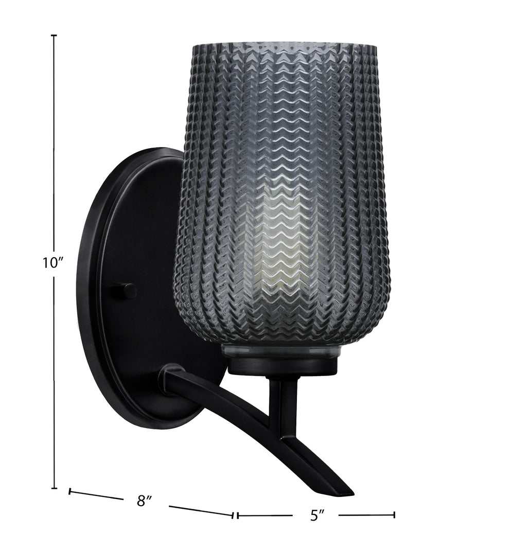 Kurve One Light Wall Sconce in Matte Black with Smoke Textured Shade