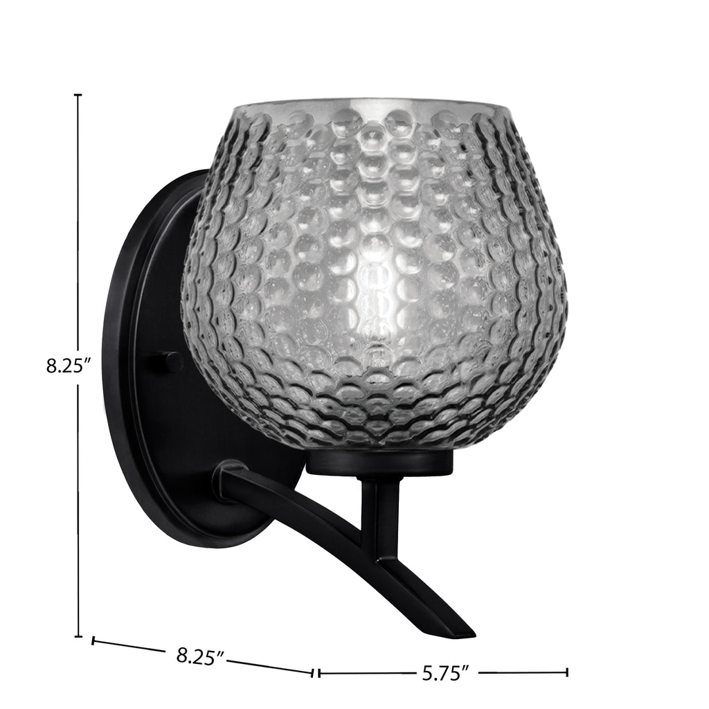Kurve One Light Wall Sconce in Matte Black with Smoke Textured Shade