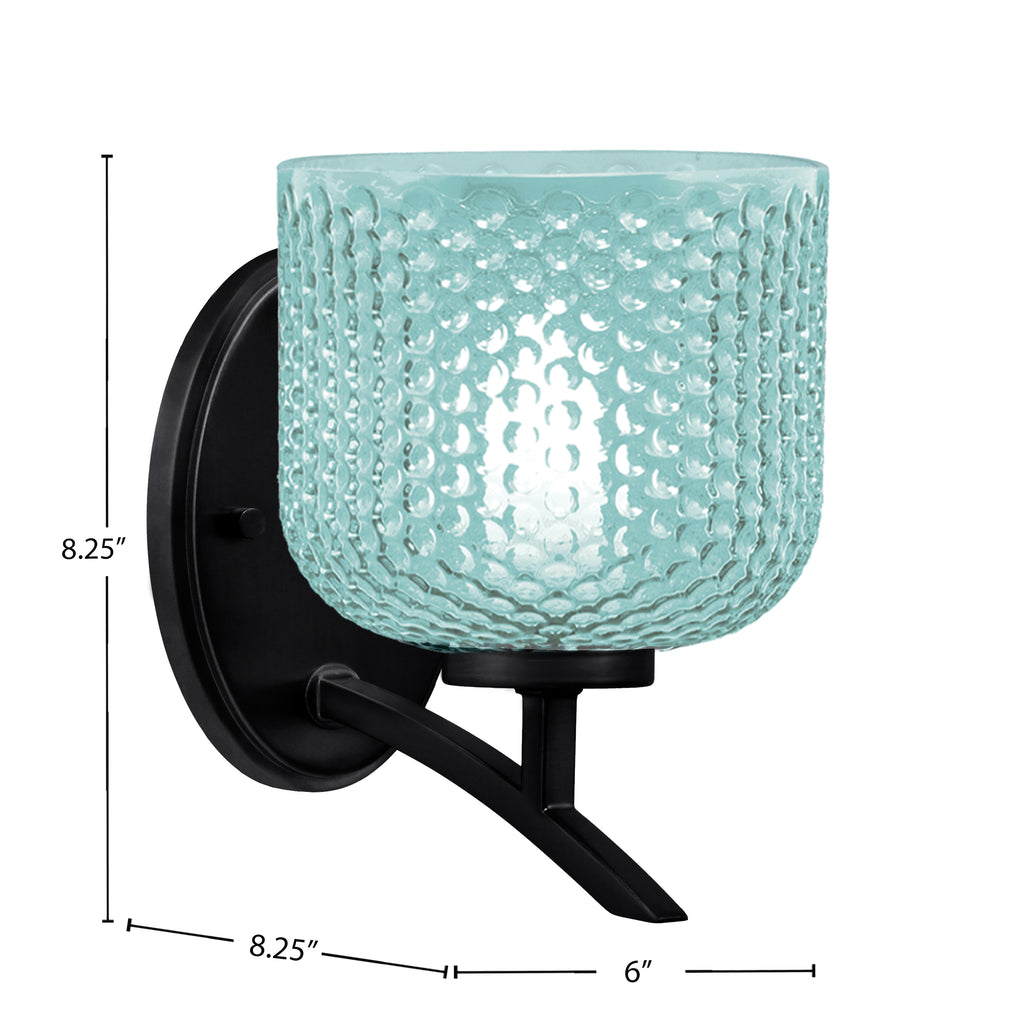 Kurve One Light Wall Sconce in Matte Black with Turquoise Textured Shade
