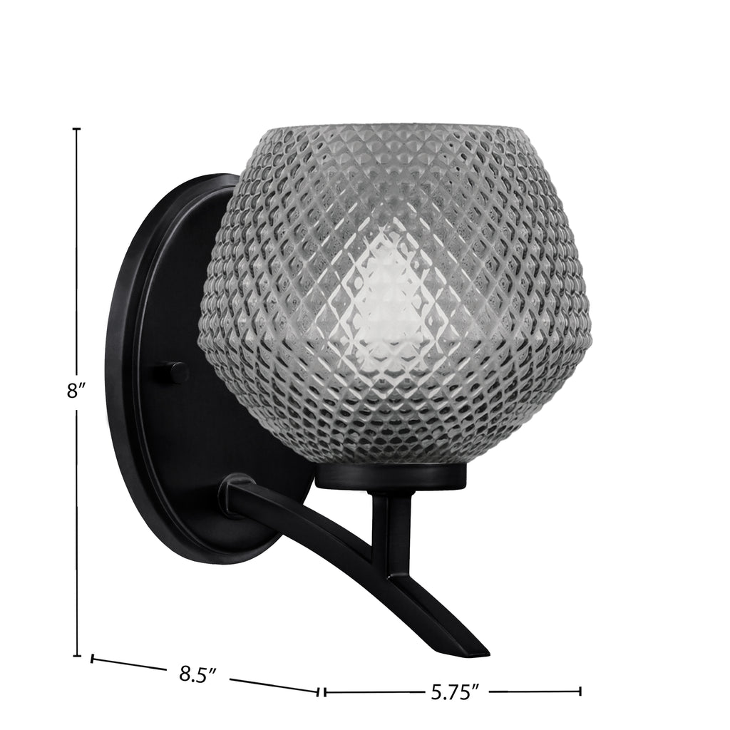 Kurve One Light Wall Sconce in Matte Black with Smoke Textured Shade