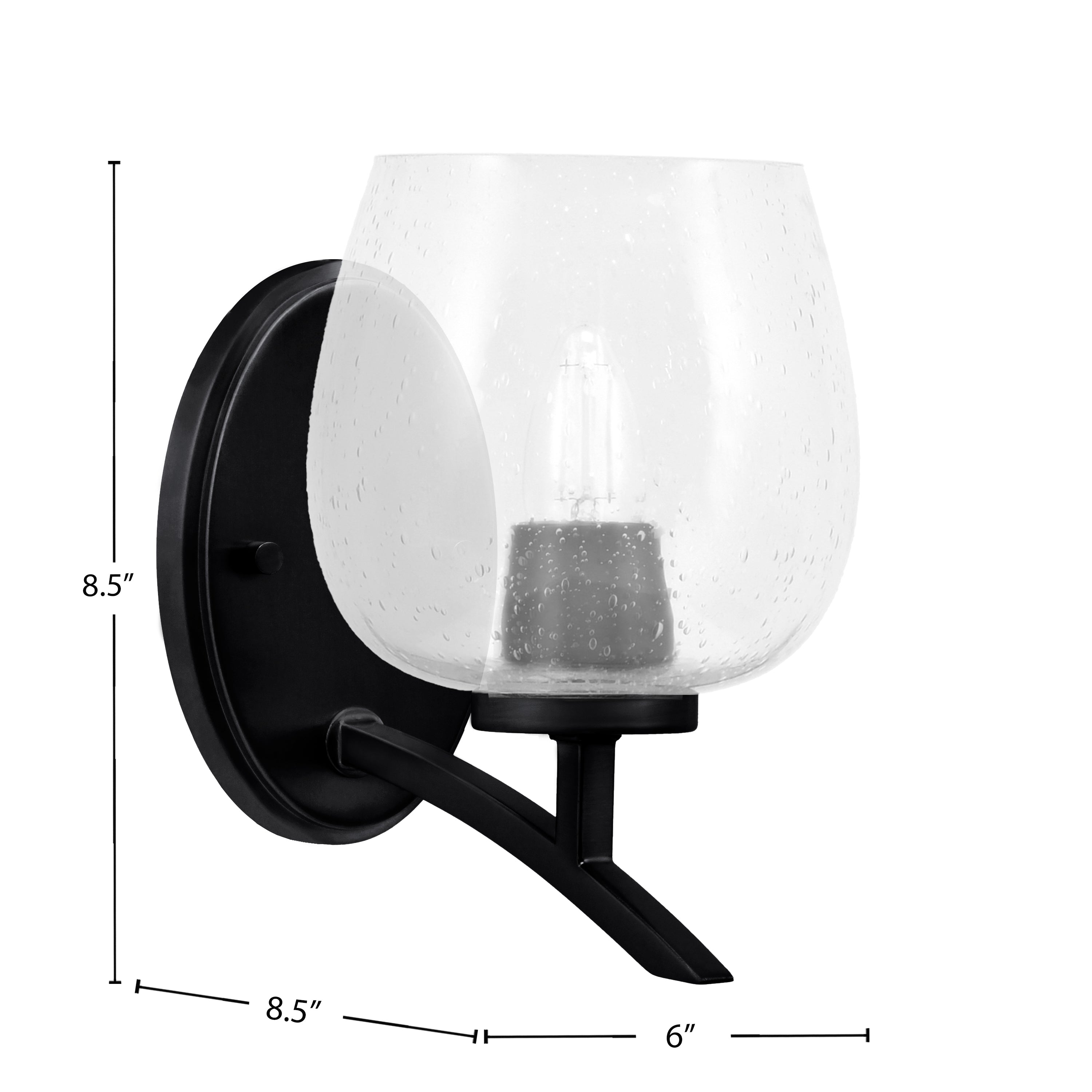 Kurve One Light Wall Sconce in Matte Black with Clear Bubble Shade