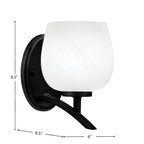 Kurve One Light Wall Sconce in Matte Black with White Marble Shade