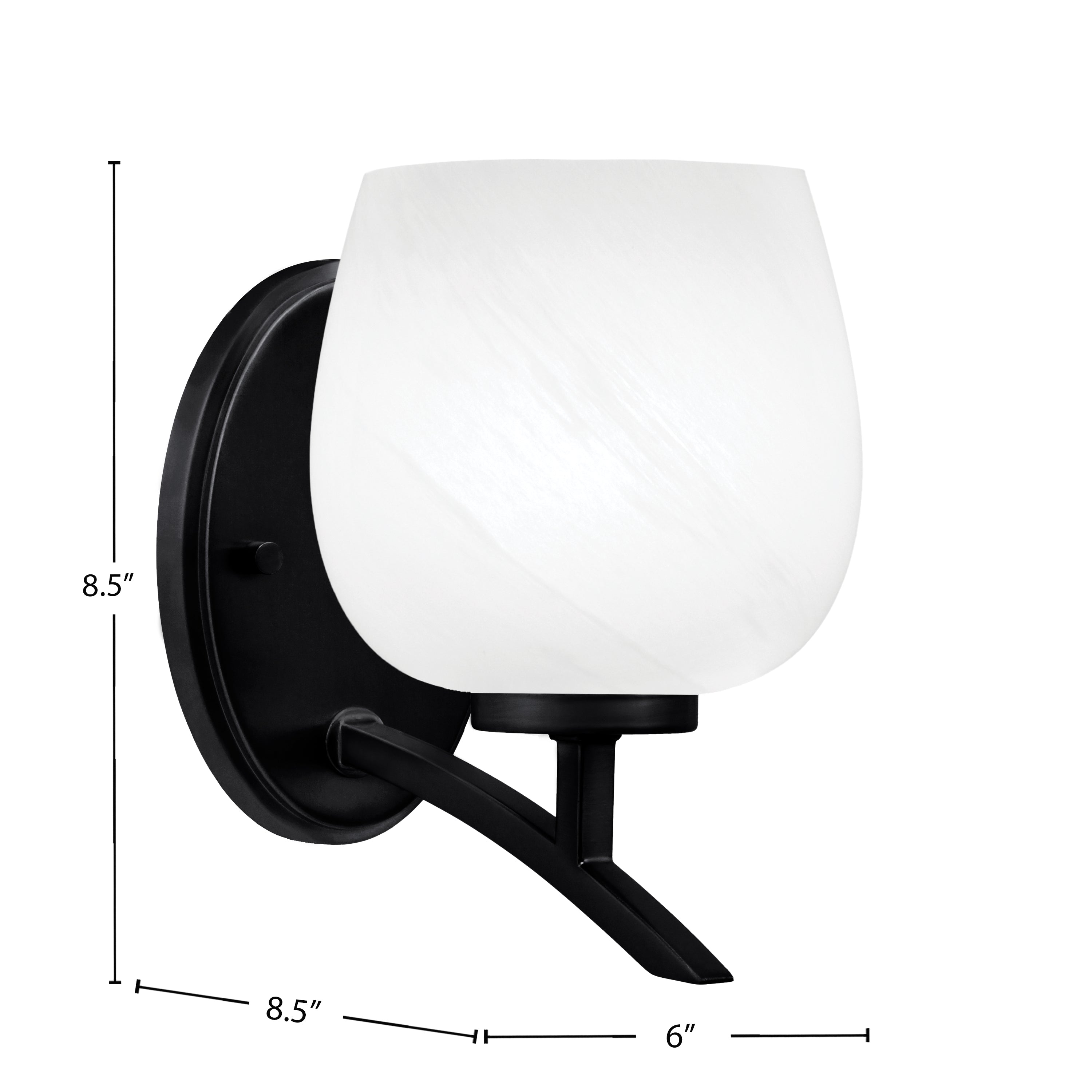 Kurve One Light Wall Sconce in Matte Black with White Marble Shade