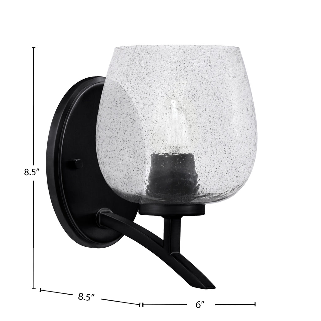 Kurve One Light Wall Sconce in Matte Black with Smoke Bubble Shade