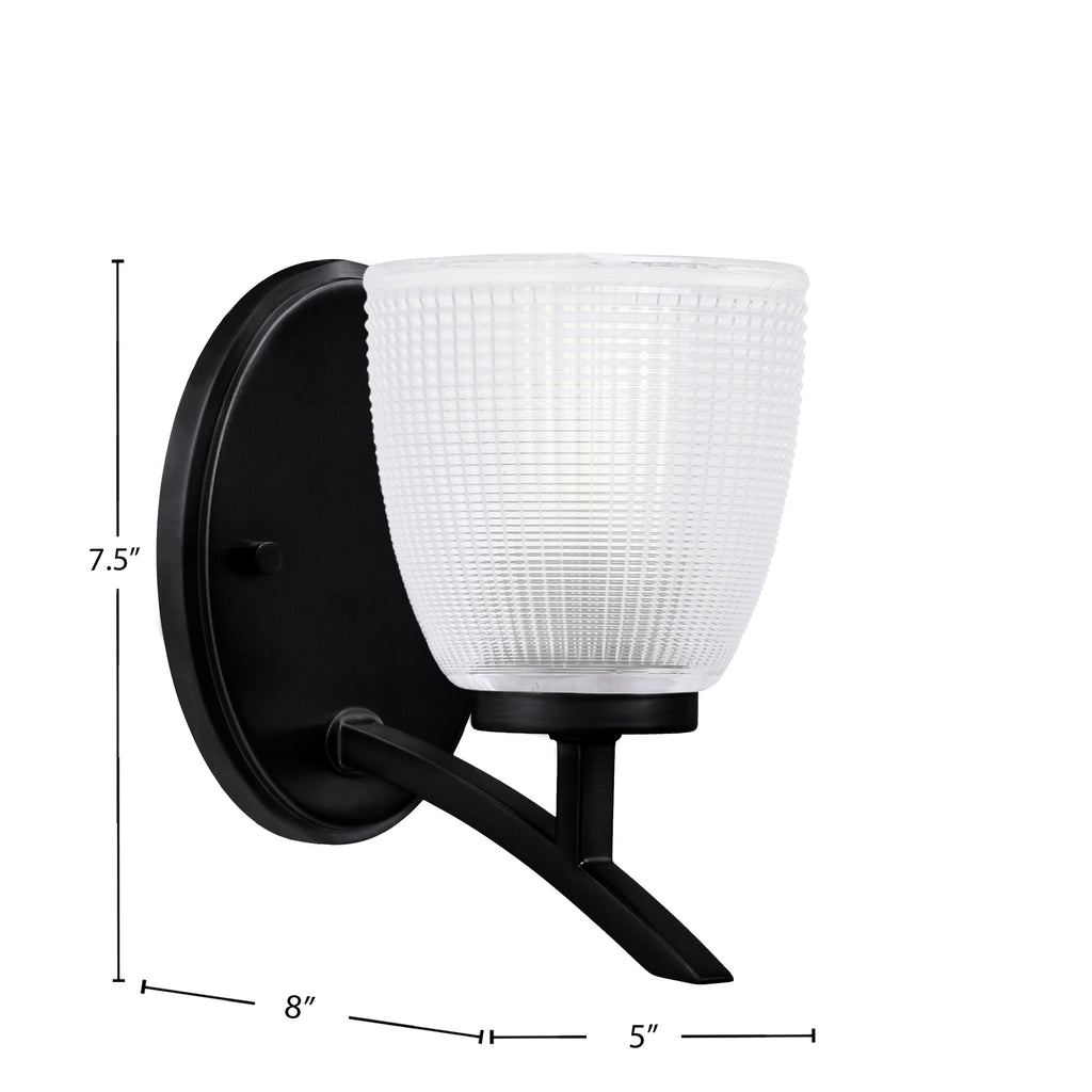 Kurve One Light Wall Sconce in Matte Black with Clear Ribbed Shade