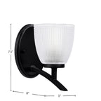 Kurve One Light Wall Sconce in Matte Black with Clear Ribbed Shade