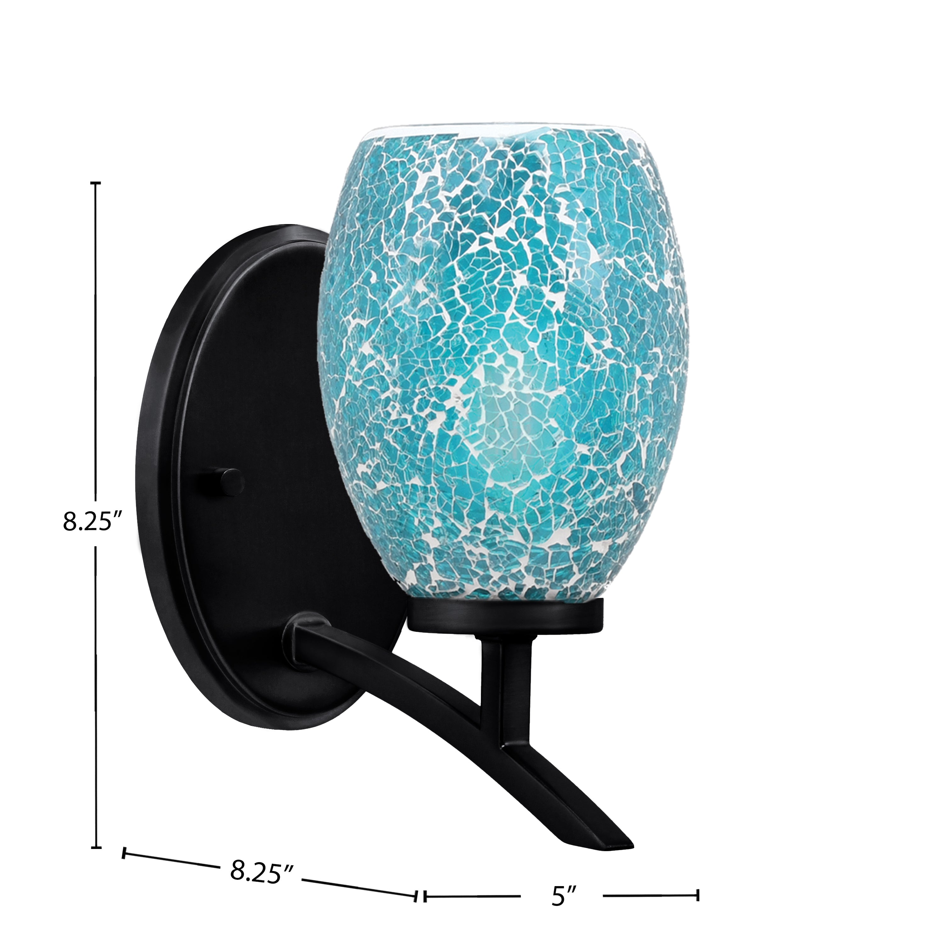 Kurve One Light Wall Sconce in Matte Black with Turquoise Fusion Shade
