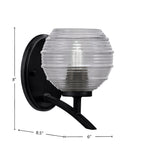 Kurve One Light Wall Sconce in Matte Black with Smoke Ribbed Shade