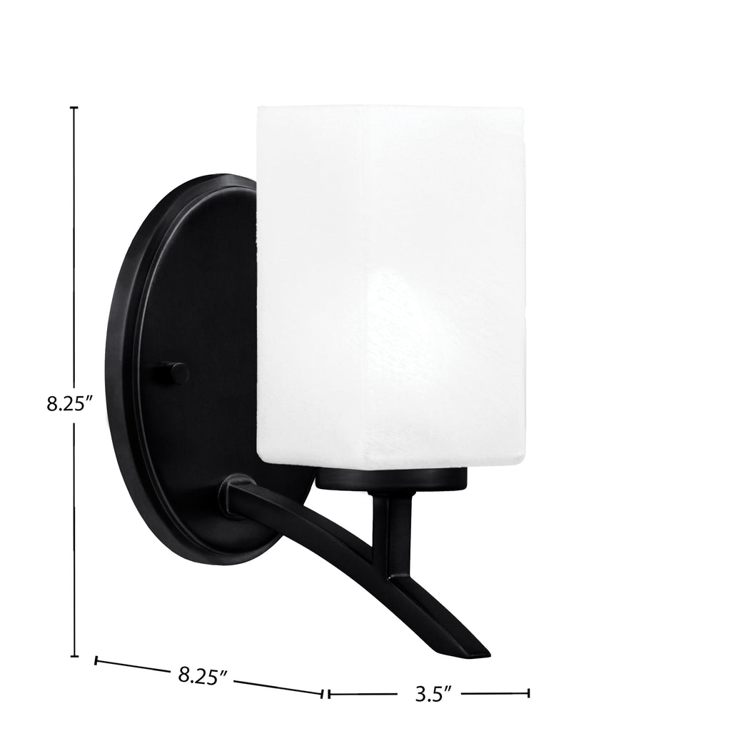 Kurve One Light Wall Sconce in Matte Black with Square White Marble Shade