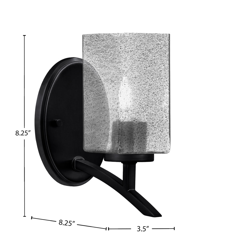 Kurve One Light Wall Sconce in Matte Black with Square Smoke Bubble Shade
