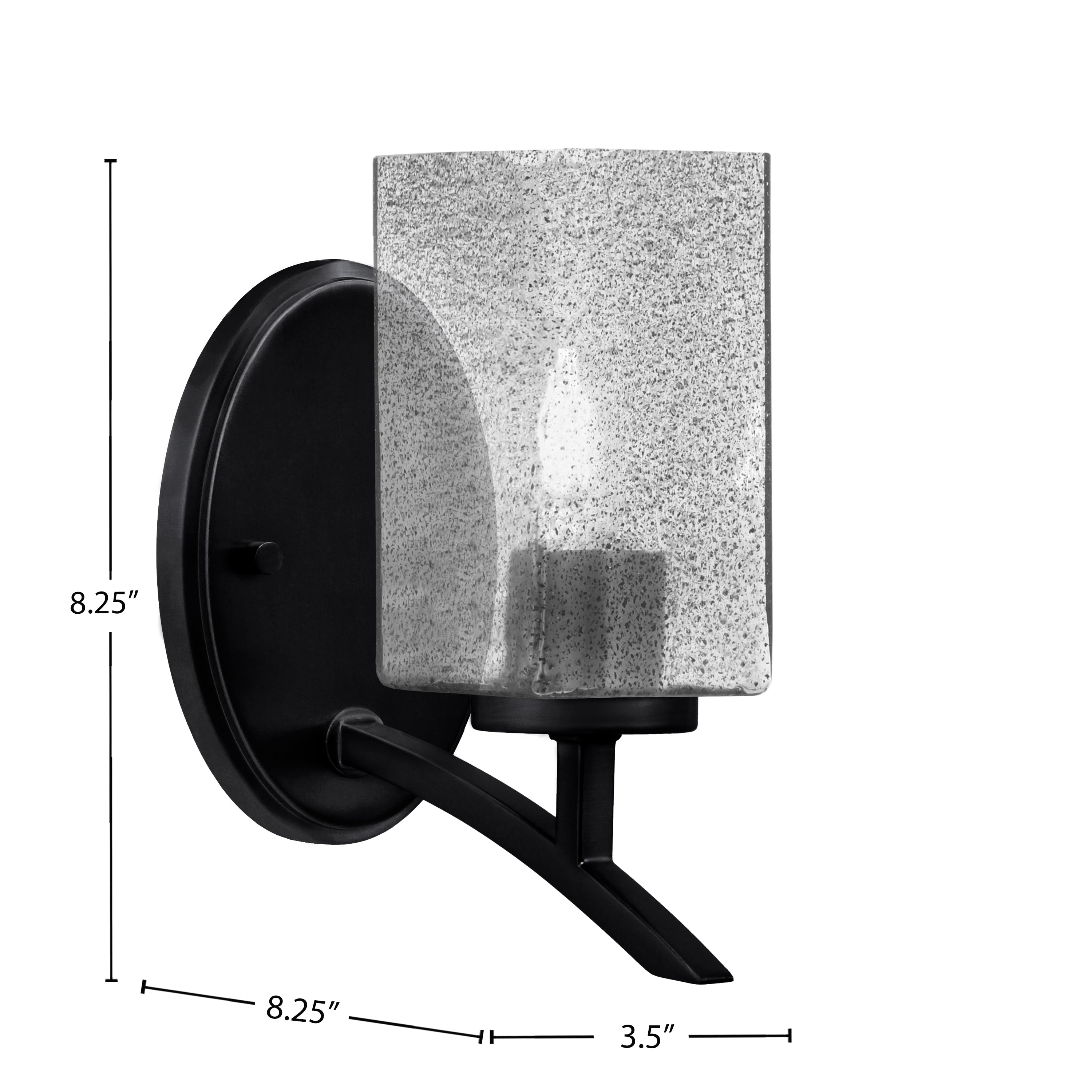Kurve One Light Wall Sconce in Matte Black with Square Smoke Bubble Shade
