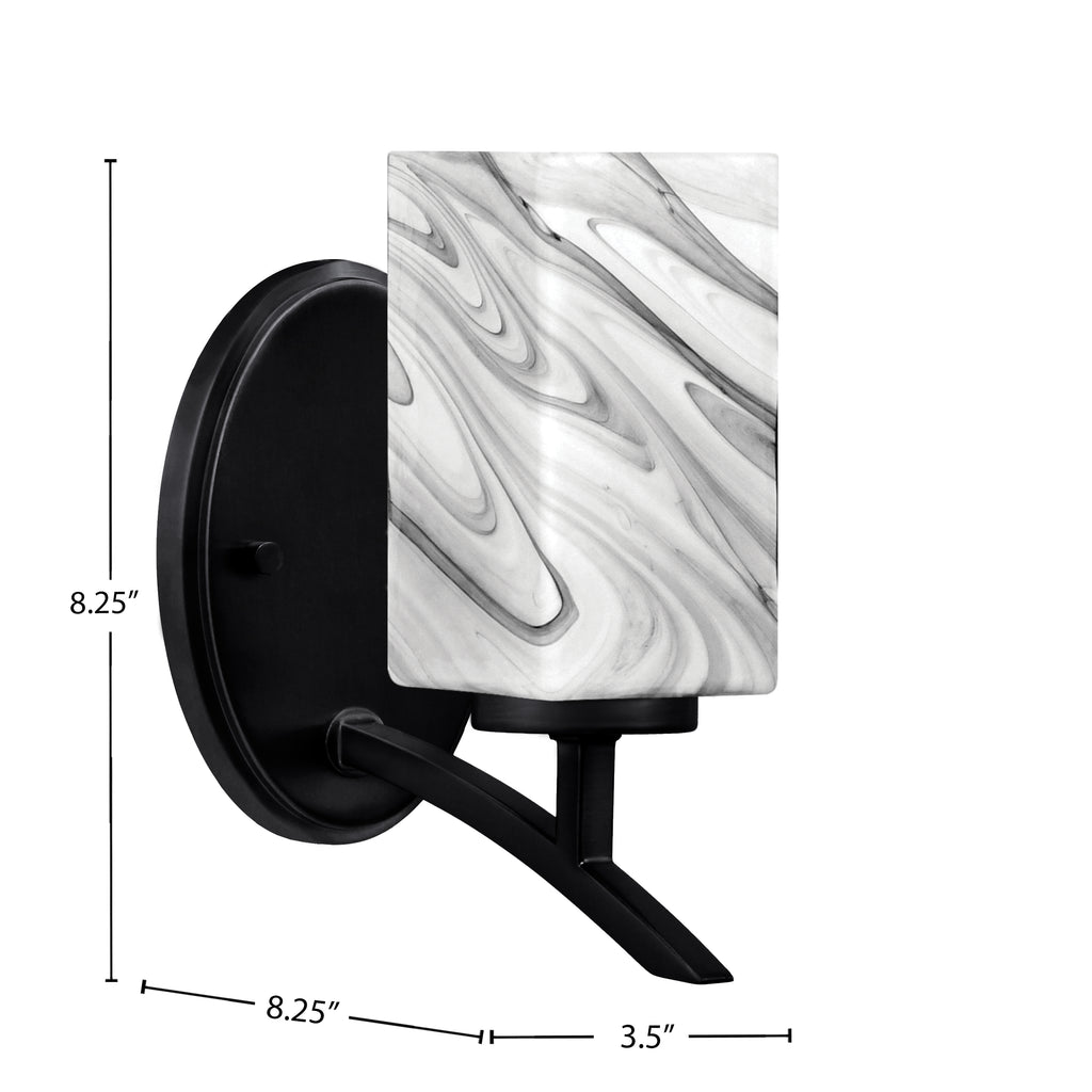 Kurve One Light Wall Sconce in Matte Black with Square Onyx Swirl Shade
