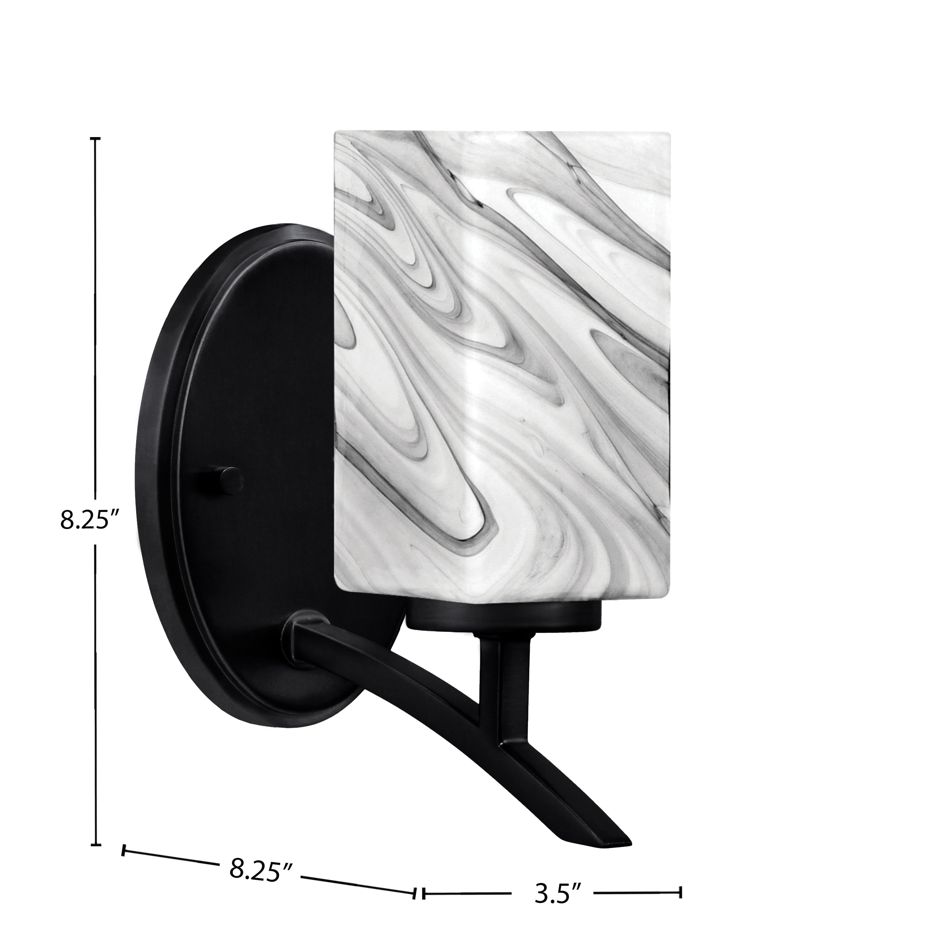 Kurve One Light Wall Sconce in Matte Black with Square Onyx Swirl Shade