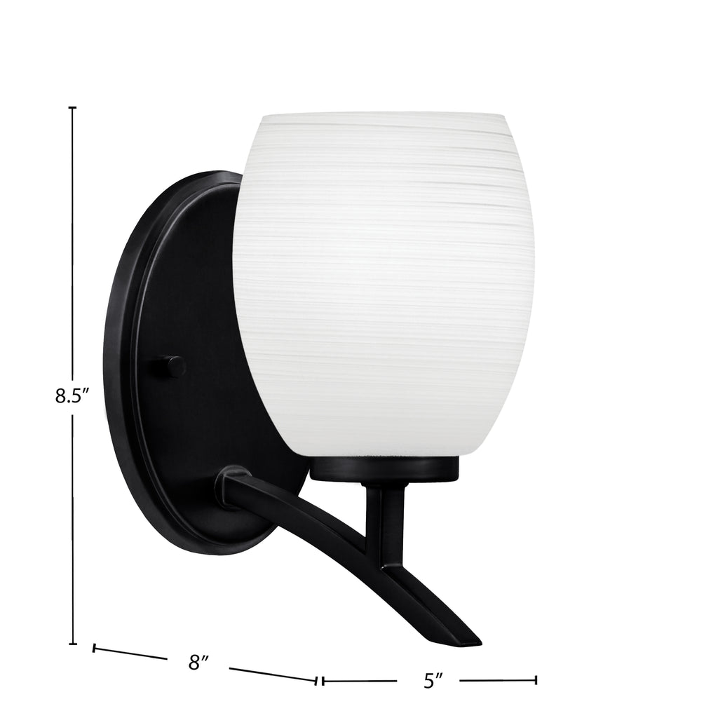 Kurve One Light Wall Sconce in Matte Black with White Linen Shade