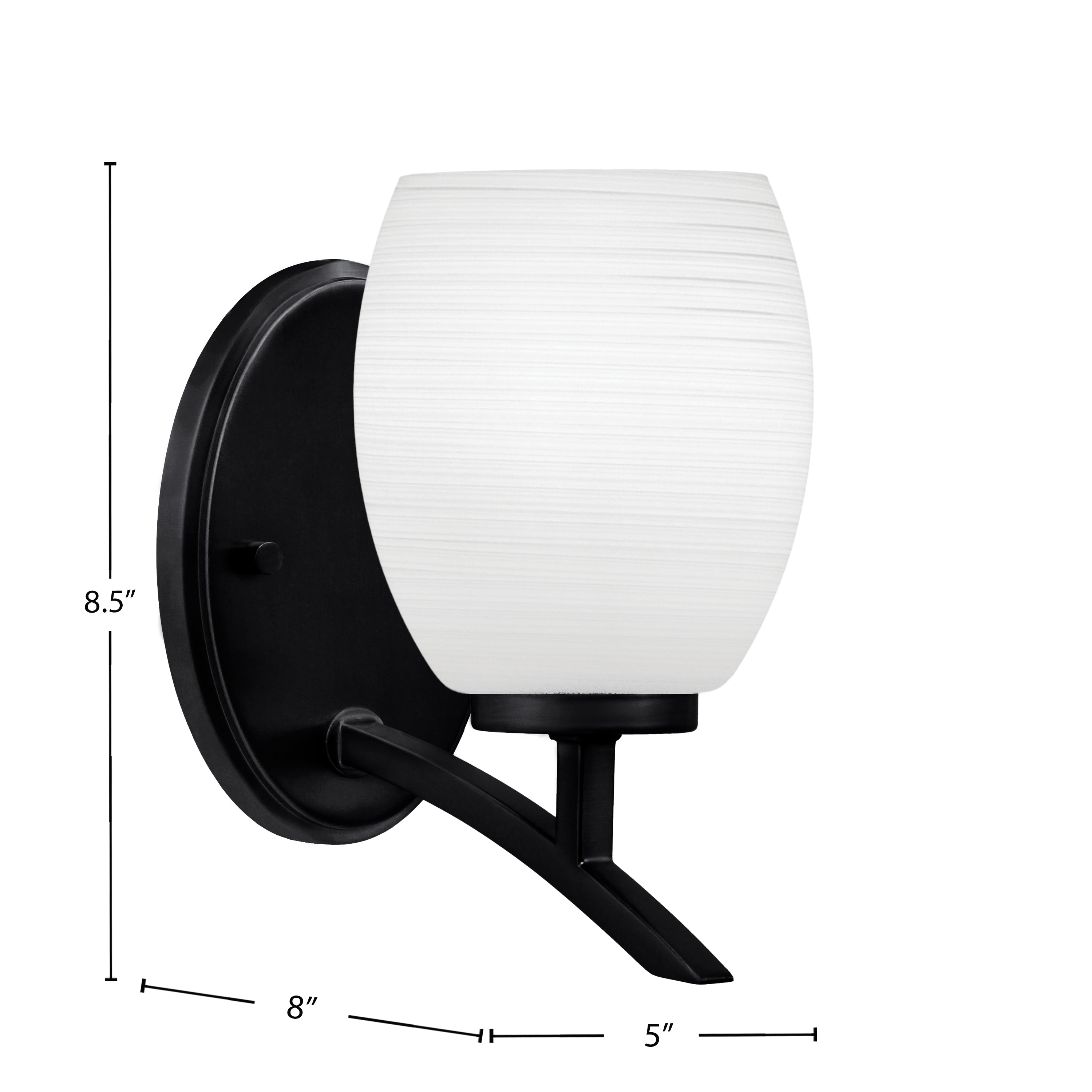 Kurve One Light Wall Sconce in Matte Black with White Linen Shade