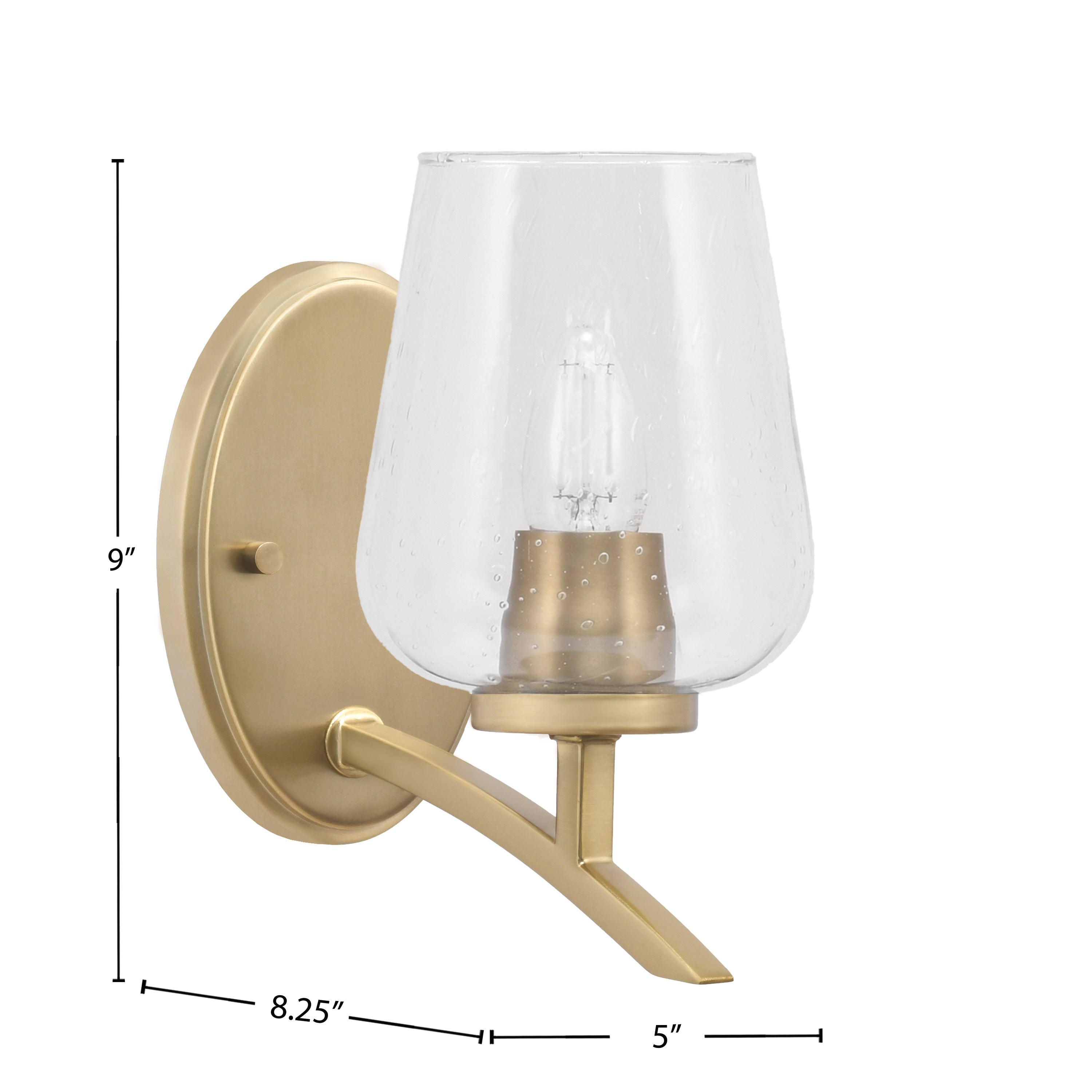 Kurve One Light Wall Sconce in New Age Brass with 5" Clear Bubble Shade