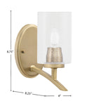 Kurve One Light Wall Sconce in New Age Brass with 4" Clear Bubble Shade