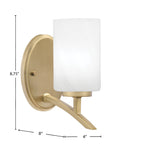 Kurve One Light Wall Sconce in New Age Brass with 4" White Marble Shade