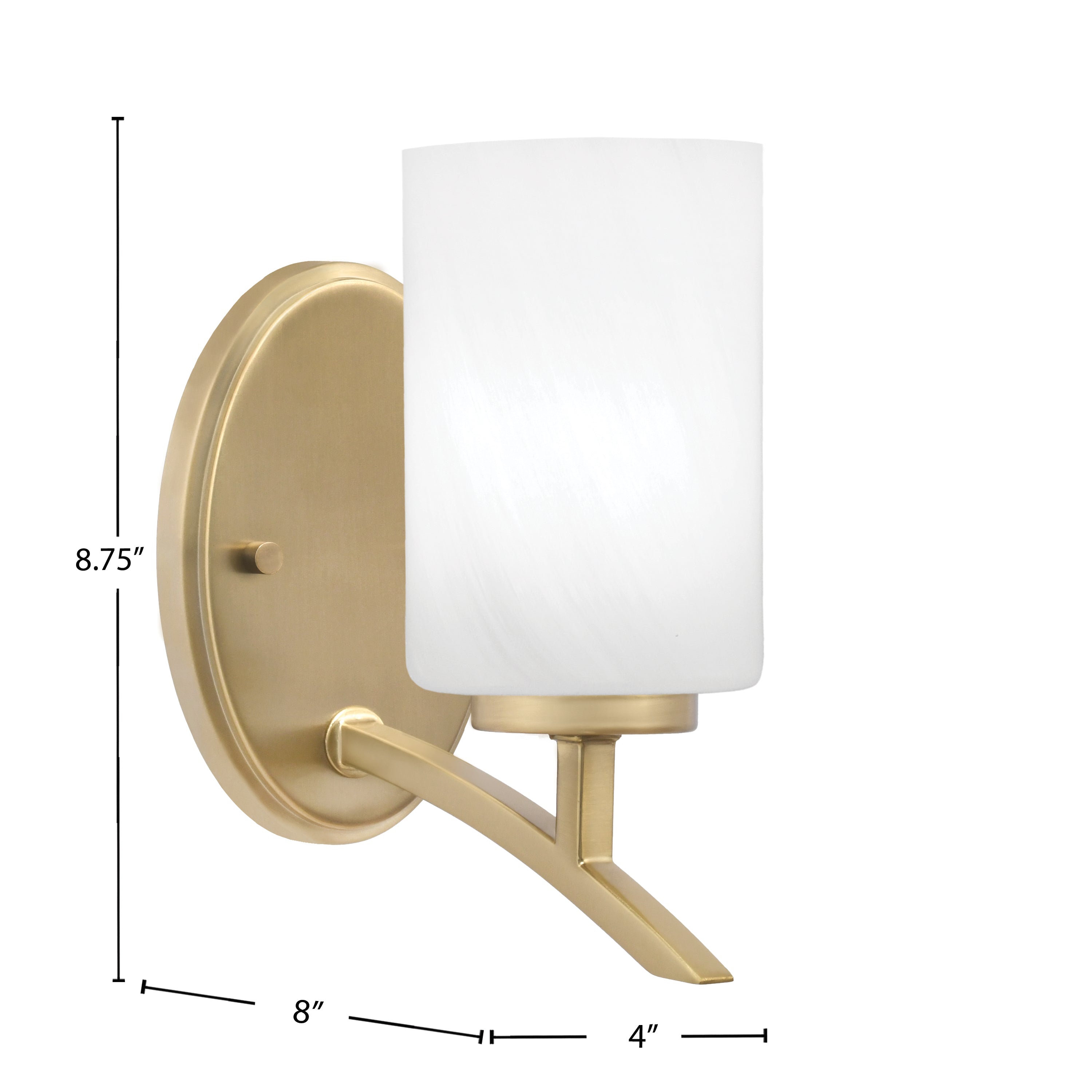Kurve One Light Wall Sconce in New Age Brass with 4" White Marble Shade