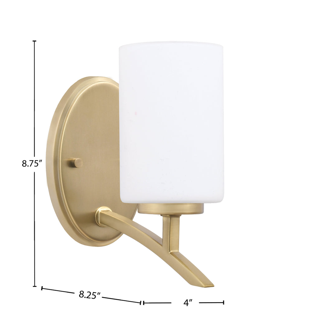 Kurve One Light Wall Sconce in New Age Brass with 4" White Muslin Shade